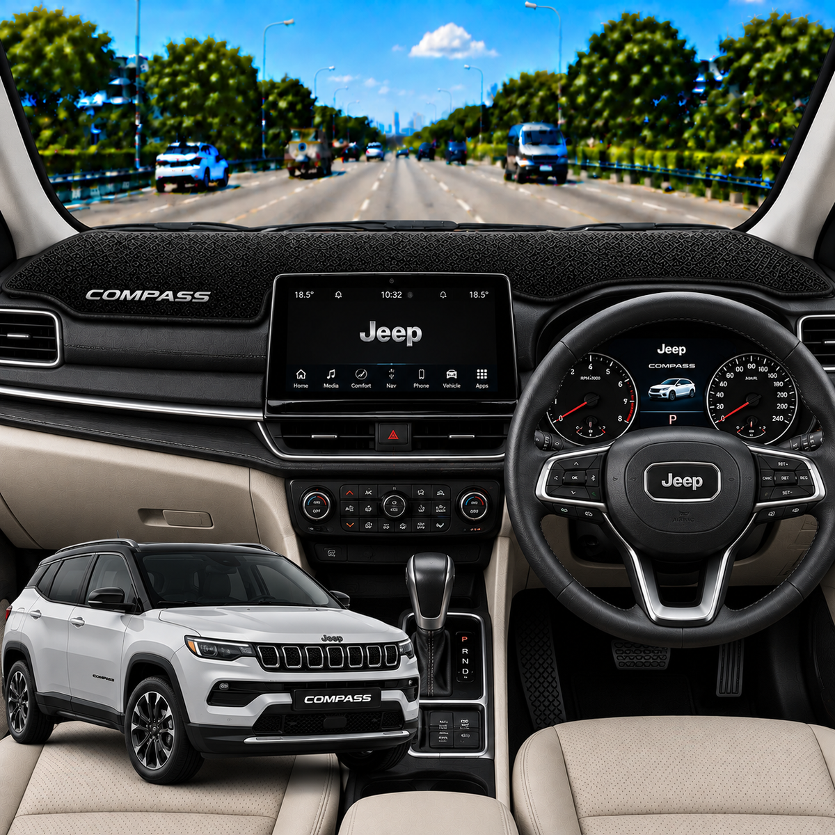 Jeep Compass 2021 To 2026 Car Dashboard Cover Mat (Grey)