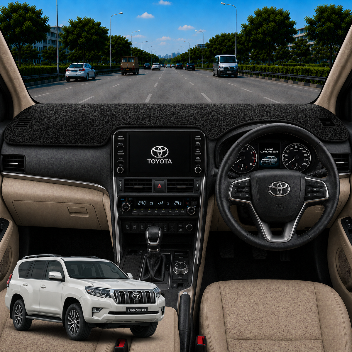 Toyota Land Cruiser 2021 To 2026 Car Dashboard Mat (Brown)