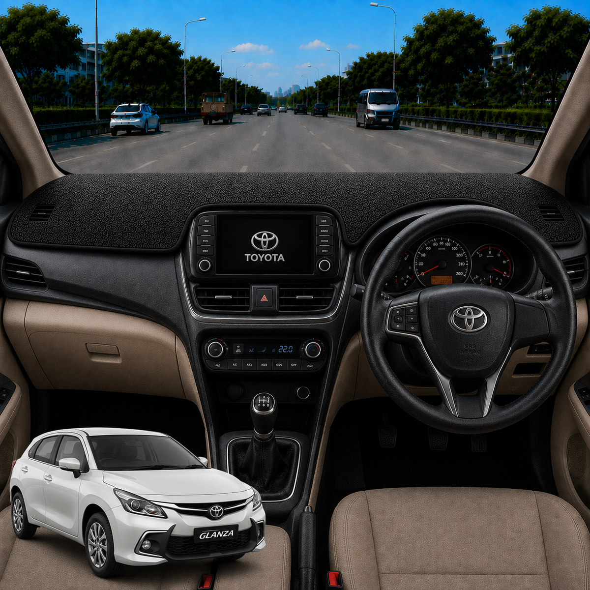 Toyota Glanza 2019 To 2022 Car Dashboard Mat (Brown)