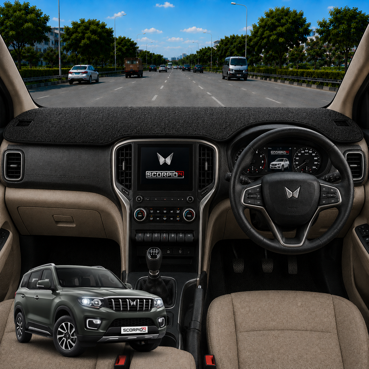 Mahindra Scorpio N 2022 To 2026 Car Dashboard Mat (Brown)