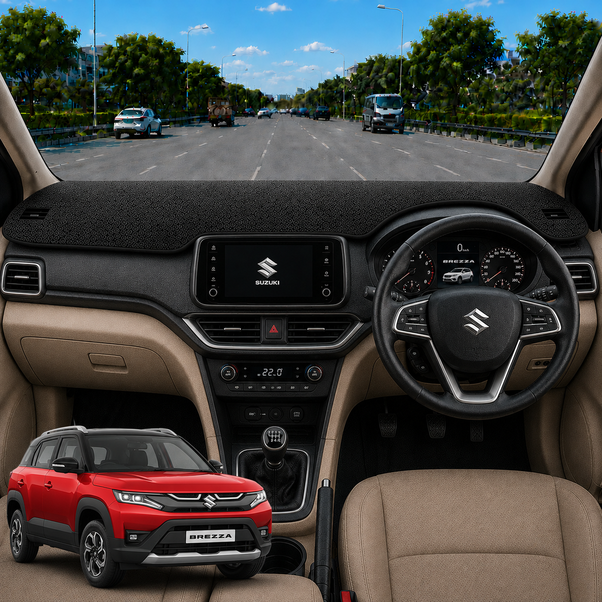 Maruti Suzuki Vitara Brezza 2016 To 2022 Car Dashboard Cover Mat (Brown)