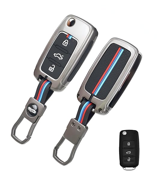 Premium Metal Alloy Key Cover for Skoda and Volkswagen - Polo Vento Jetta Ameo Passat and Skoda Rapid Laura Superb Octavia Fabia Yeti 3 Button Flip Key