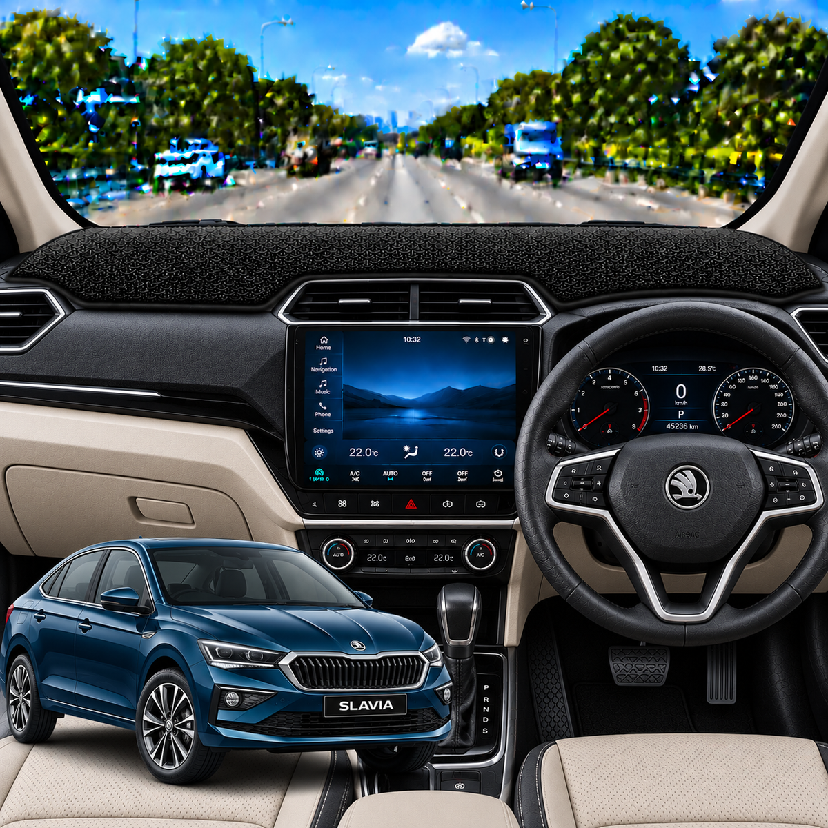 Skoda Slavia 2022 To 2026 Car Dashboard Cover Mat (Grey)