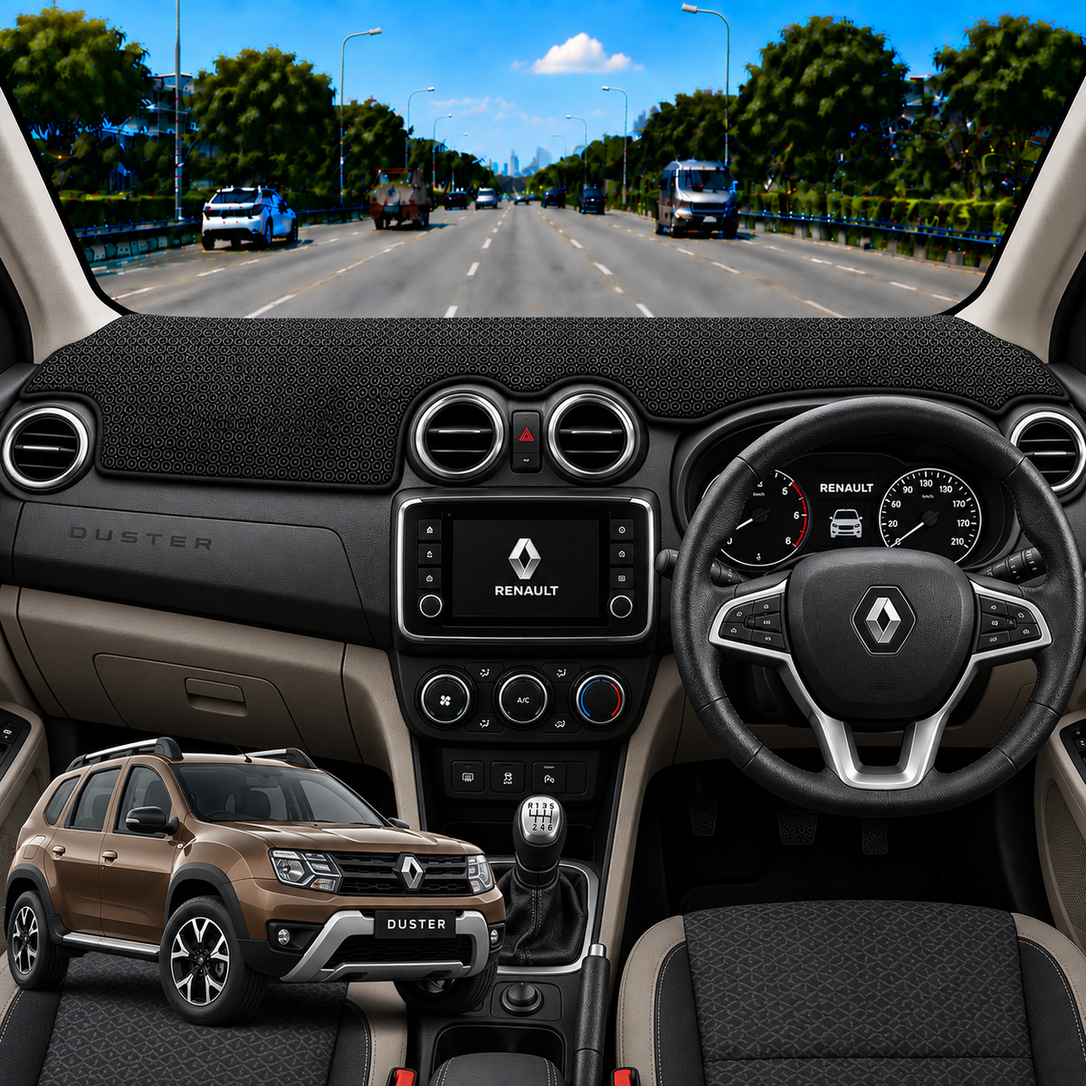 Renault Duster 2012 To 2022 Car Dashboard Cover Mat (Grey)
