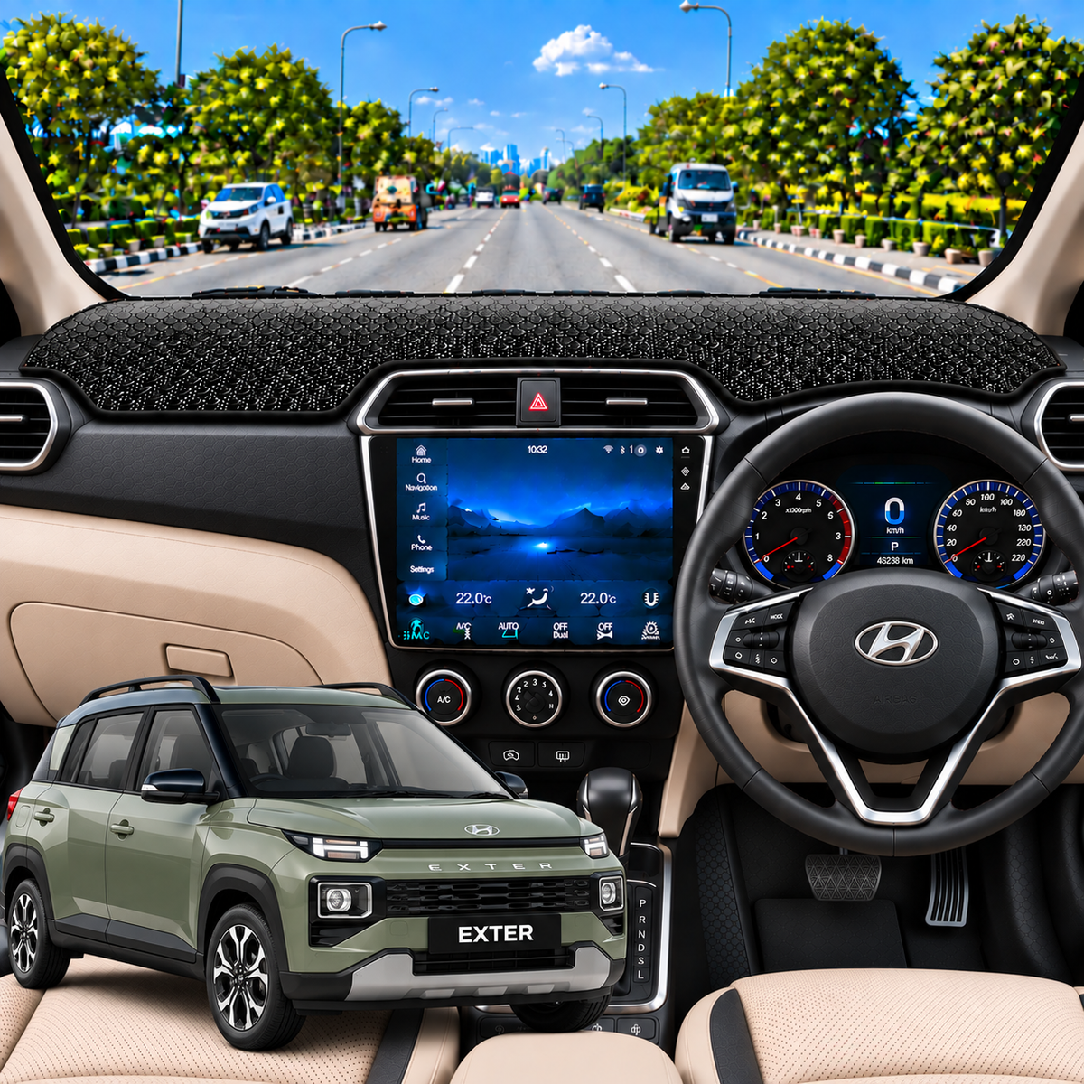 Hyundai Exter 2023 To 2026 Car Dashboard Cover Mat (Grey)