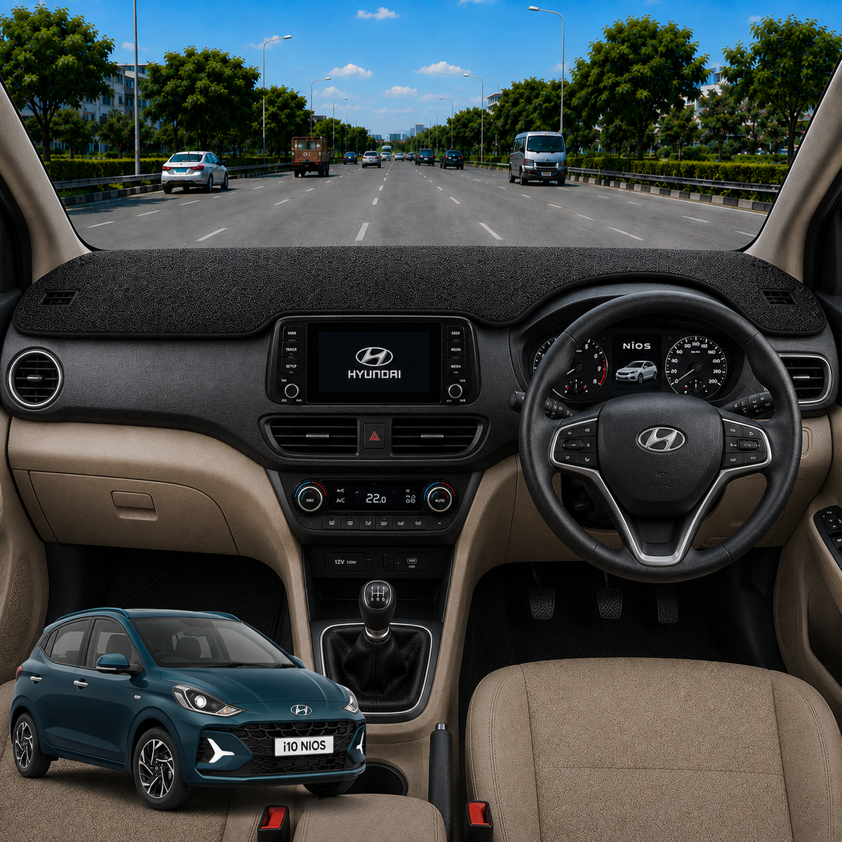 Hyundai Grand I10 2013 To 2020 Car Dashboard Cover Mat (Brown)