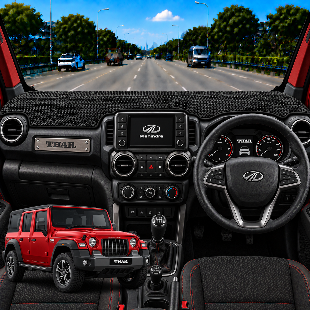 Mahindra Thar 2020 To 2026 Car Dashboard Cover Mat (Grey)