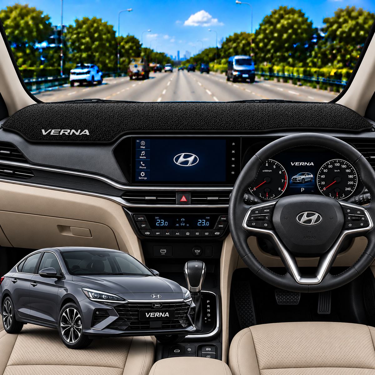 Hyundai Verna 2011 To 2017 Car Dashboard Cover Mat (Grey)