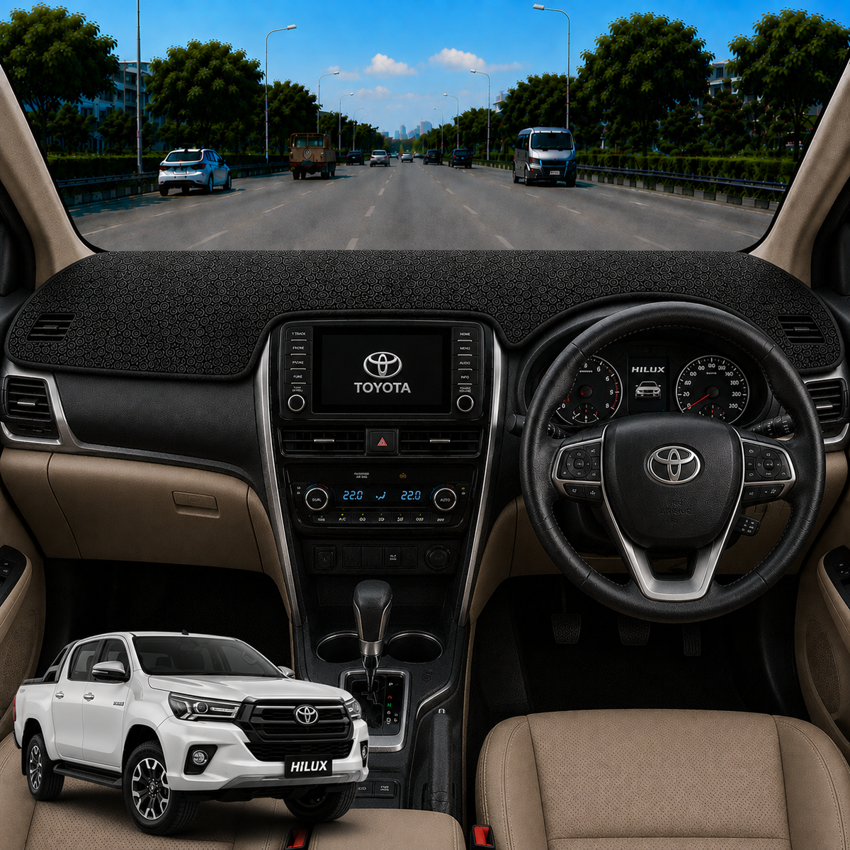 Toyota Hilux 2022 To 2026 Car Dashboard Mat (Brown)