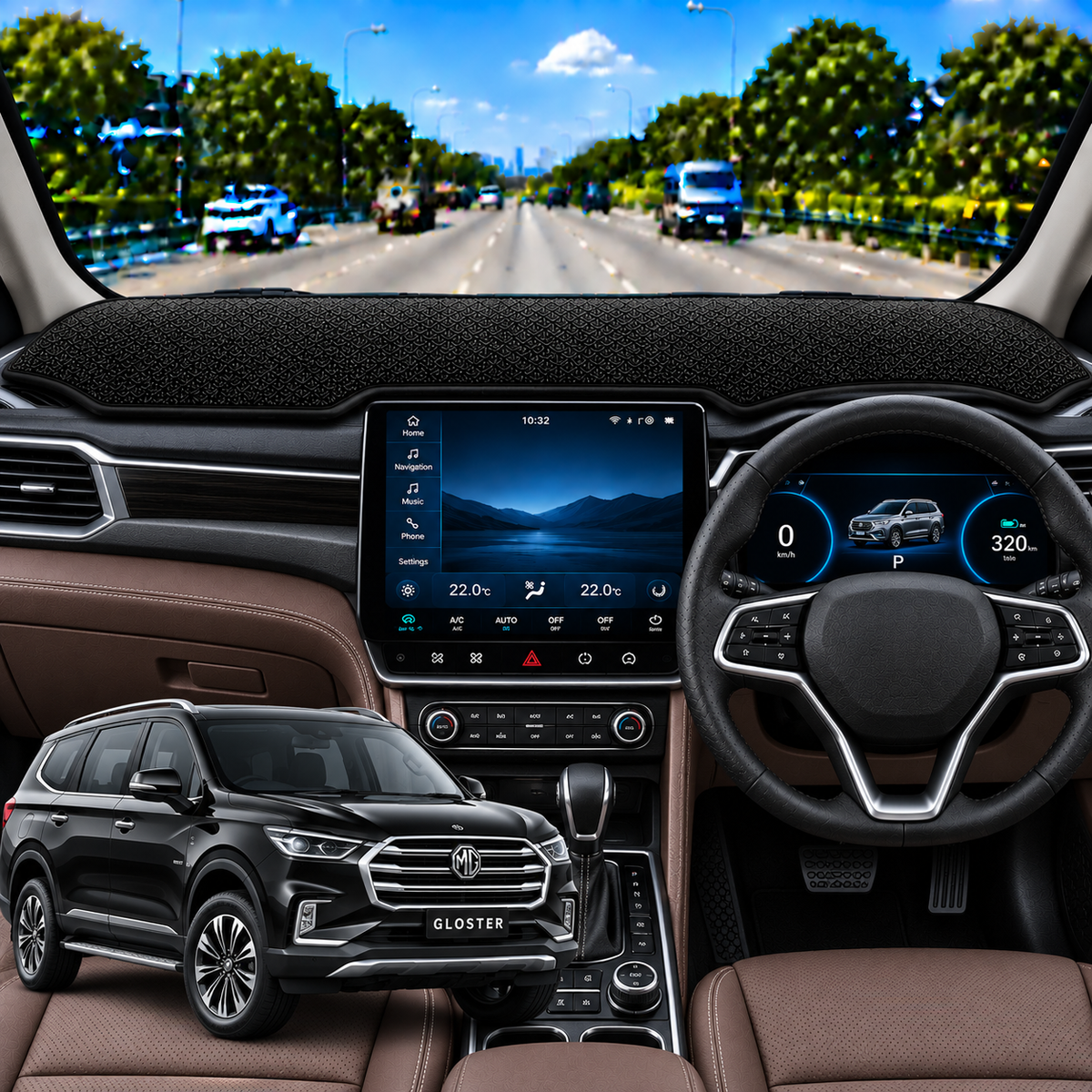 MG Gloster 2020 To 2026 Car Dashboard Cover Mat (Grey)