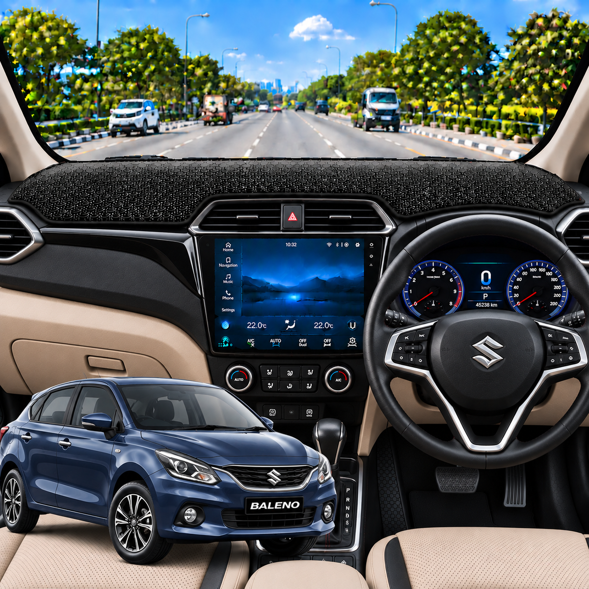 Maruti Suzuki Baleno 2015 To 2022 Car Dashboard Cover Mat (Grey)