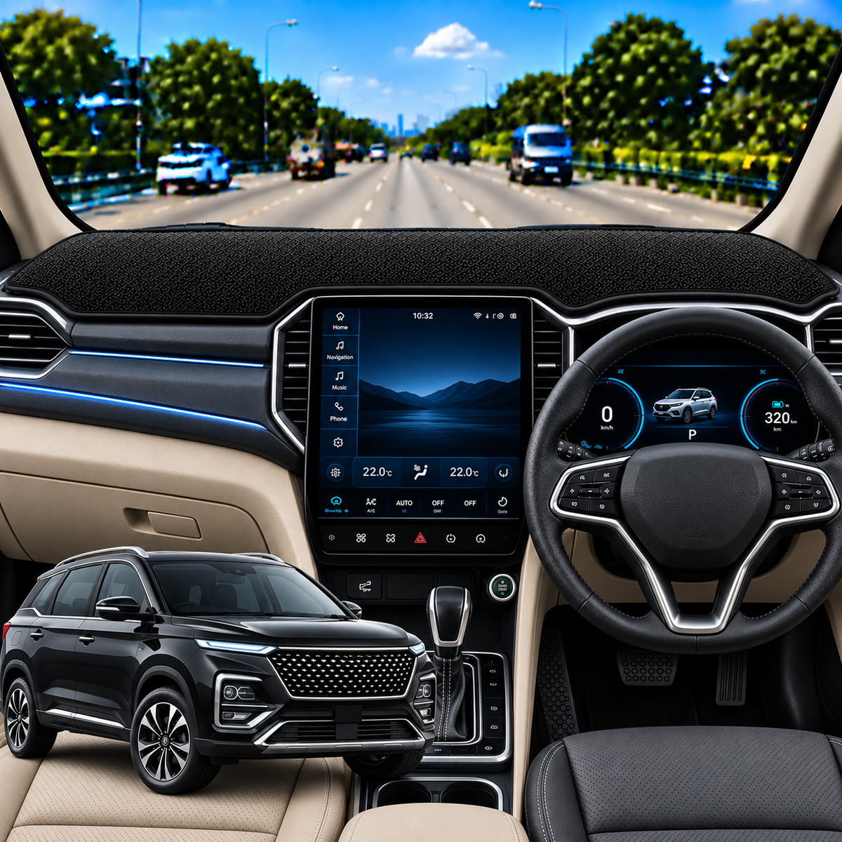 MG Hector Plus 2019 To 2023 Car Dashboard Cover Mat (Grey)