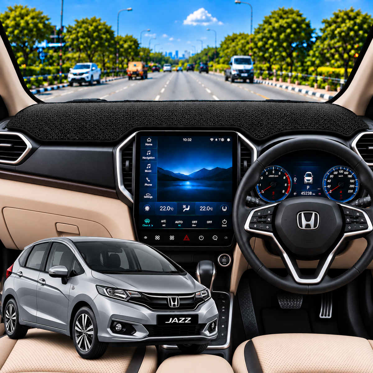 Honda Jazz 2014 To 2023 Car Dashboard Cover Mat (Grey)