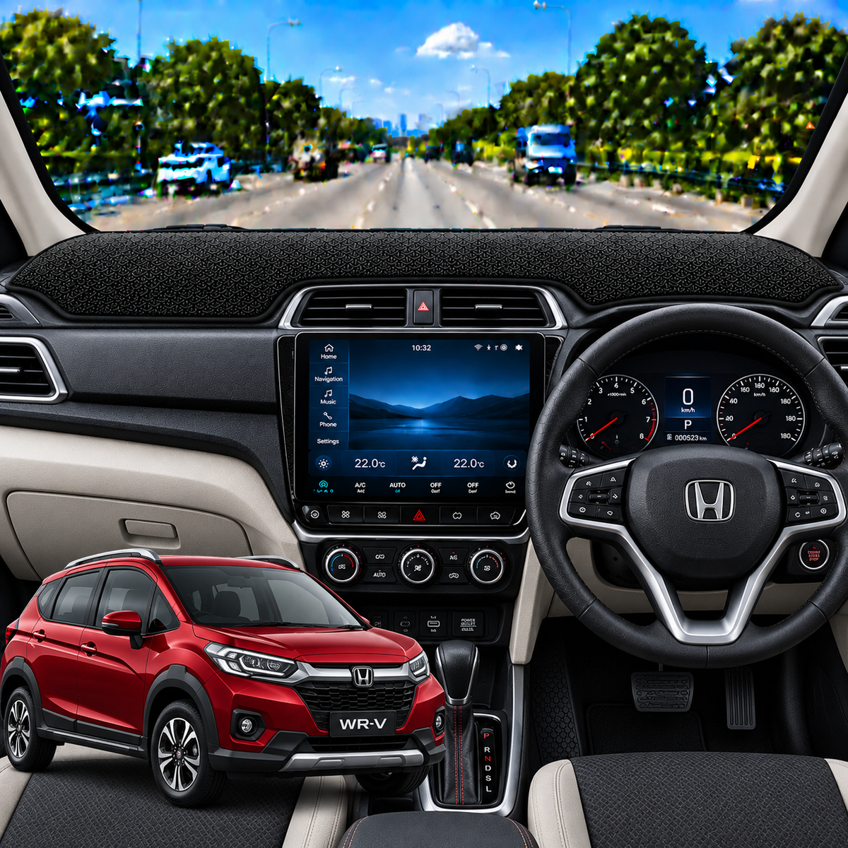 Honda WR-V 2017 To 2023 Car Dashboard Cover Mat (Grey)