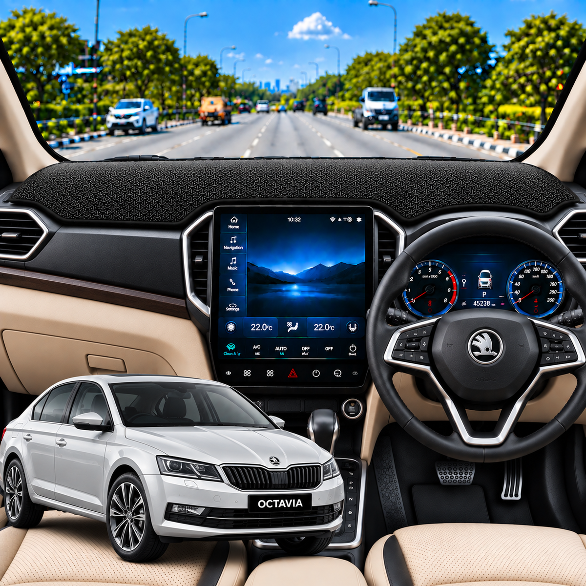 Skoda Octavia 2015 To 2021 Car Dashboard Cover Mat (Grey)