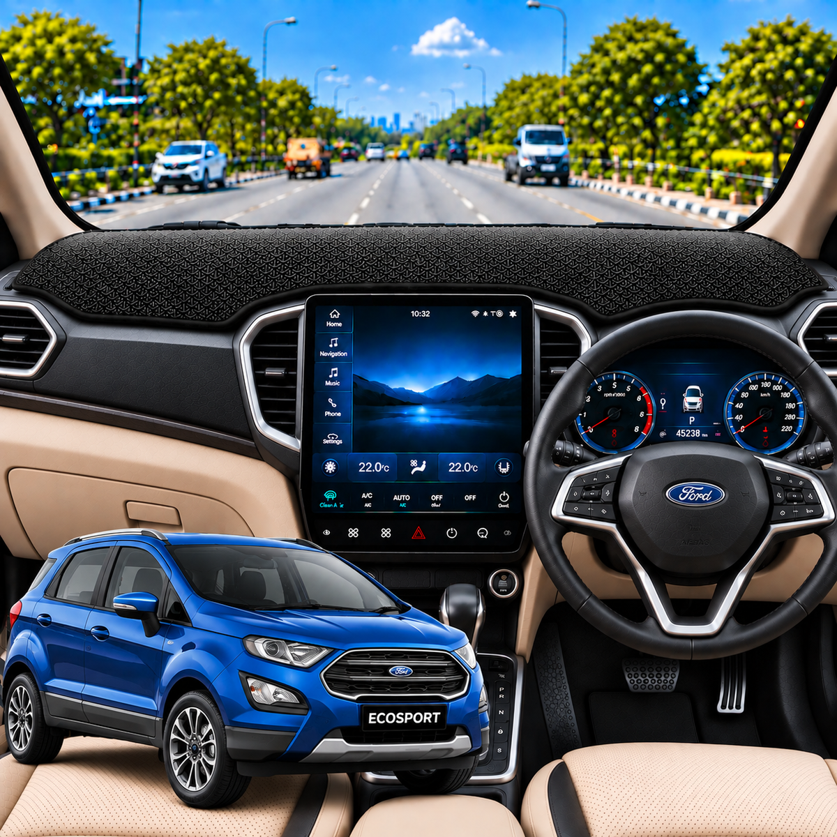 Ford EcoSport 2017 To 2022 Car Dashboard Cover Mat (Grey)