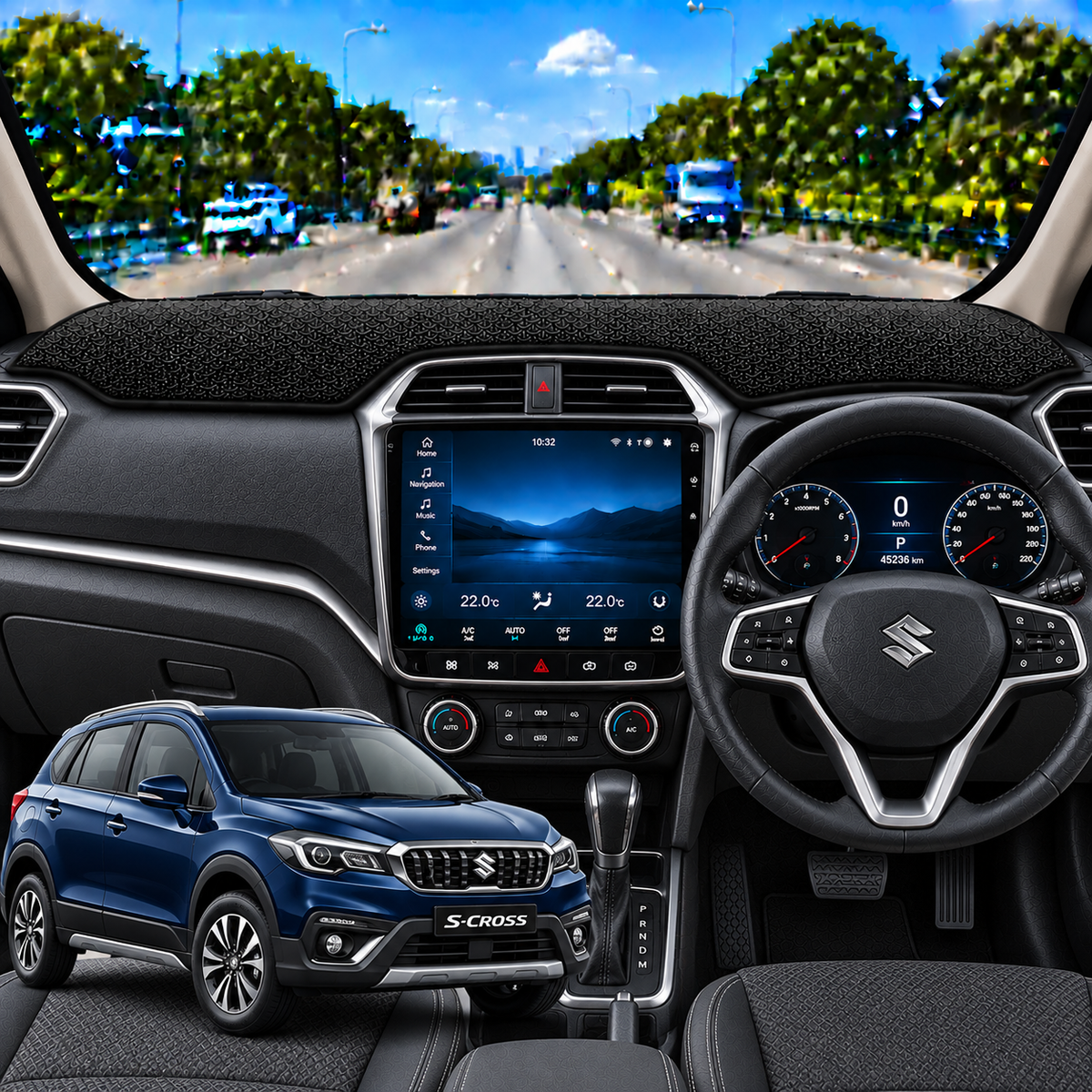 Maruti Suzuki S-Cross 2014 To 2022 Car Dashboard Cover Mat (Grey)