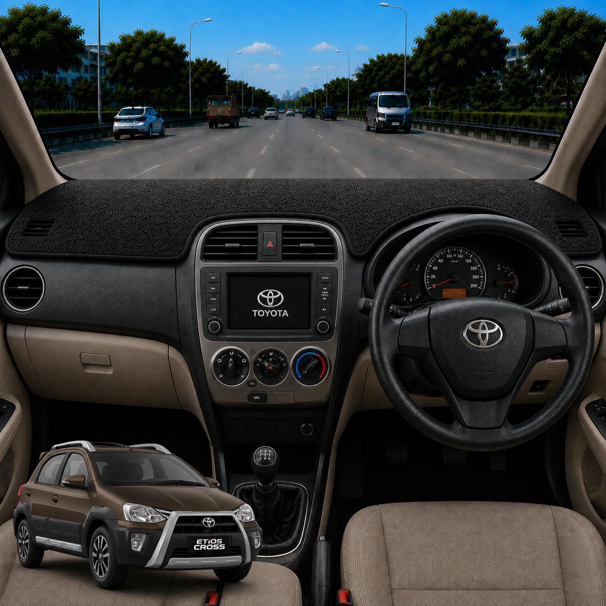 Toyota Etios Cross 2014 To 2020 Car Dashboard Cover Mat (Grey)