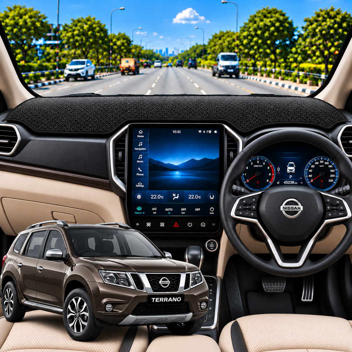 Nissan Terrano 2012 To 2019 Car Dashboard Cover Mat (Grey)