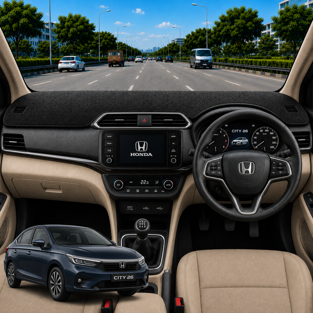 Honda City Hybrid 2022 To 2026 Car Dashboard Mat (Brown)