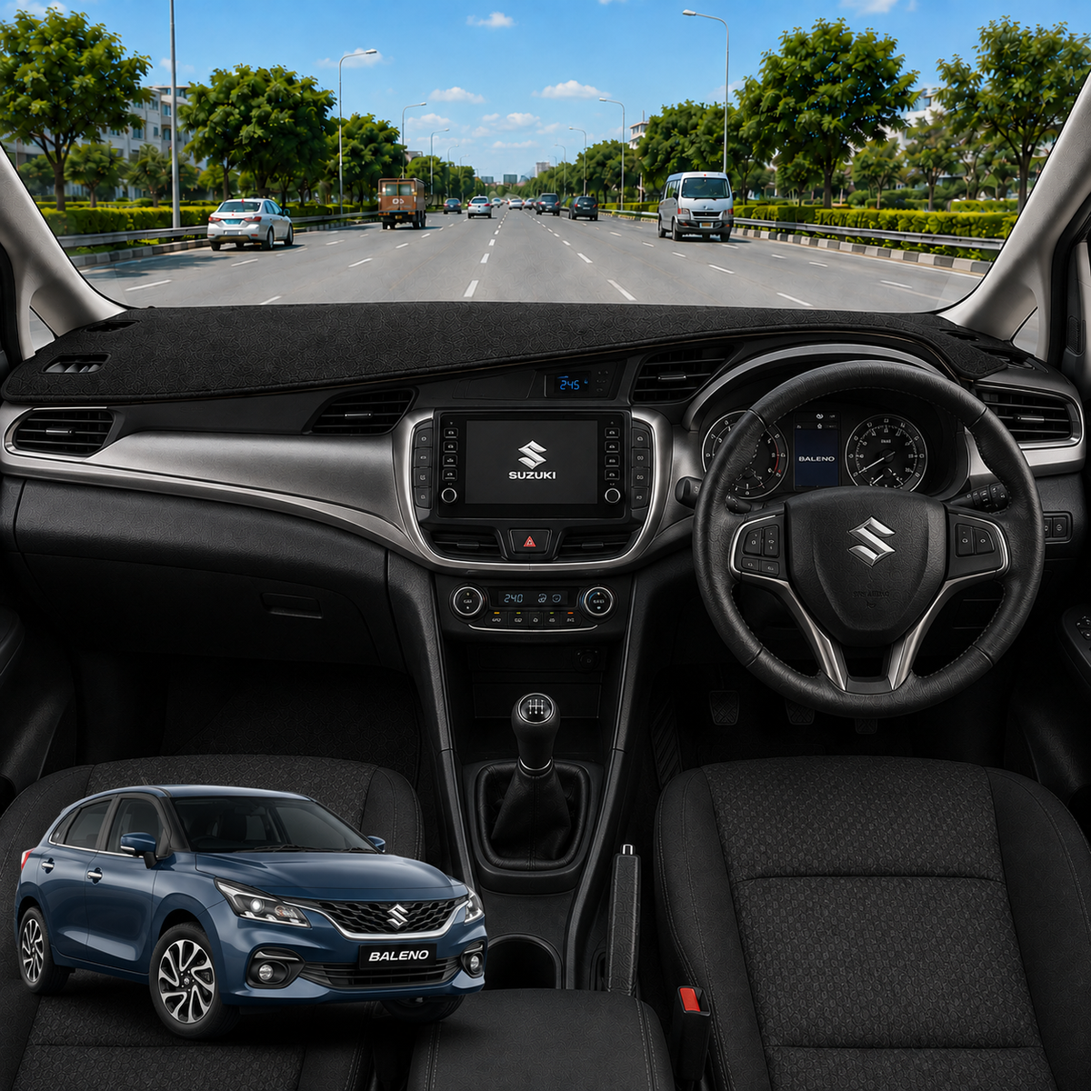 Maruti Suzuki Baleno 2022 To 2026 Car Dashboard Cover Mat (Grey)