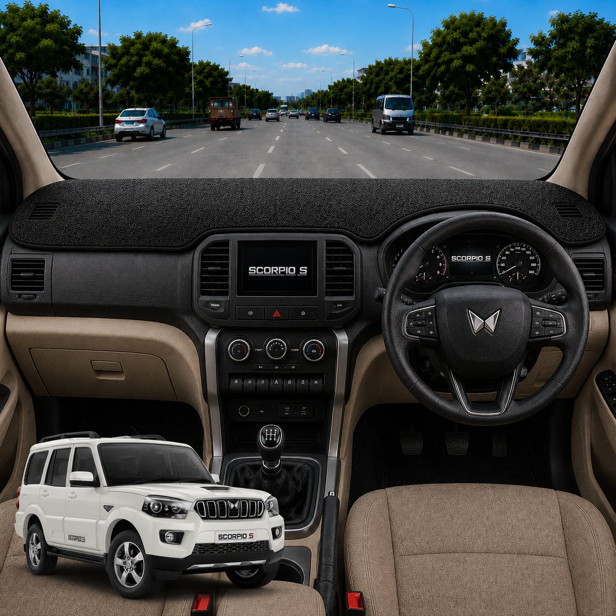 Mahindra Scorpio S 2014 To 2026 Car Dashboard Cover Mat (Grey)