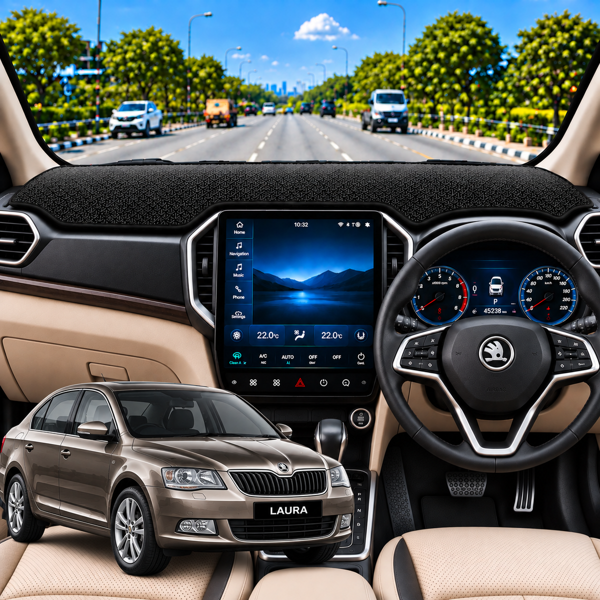 Skoda Laura 2005 To 2015 Car Dashboard Cover Mat (Grey)