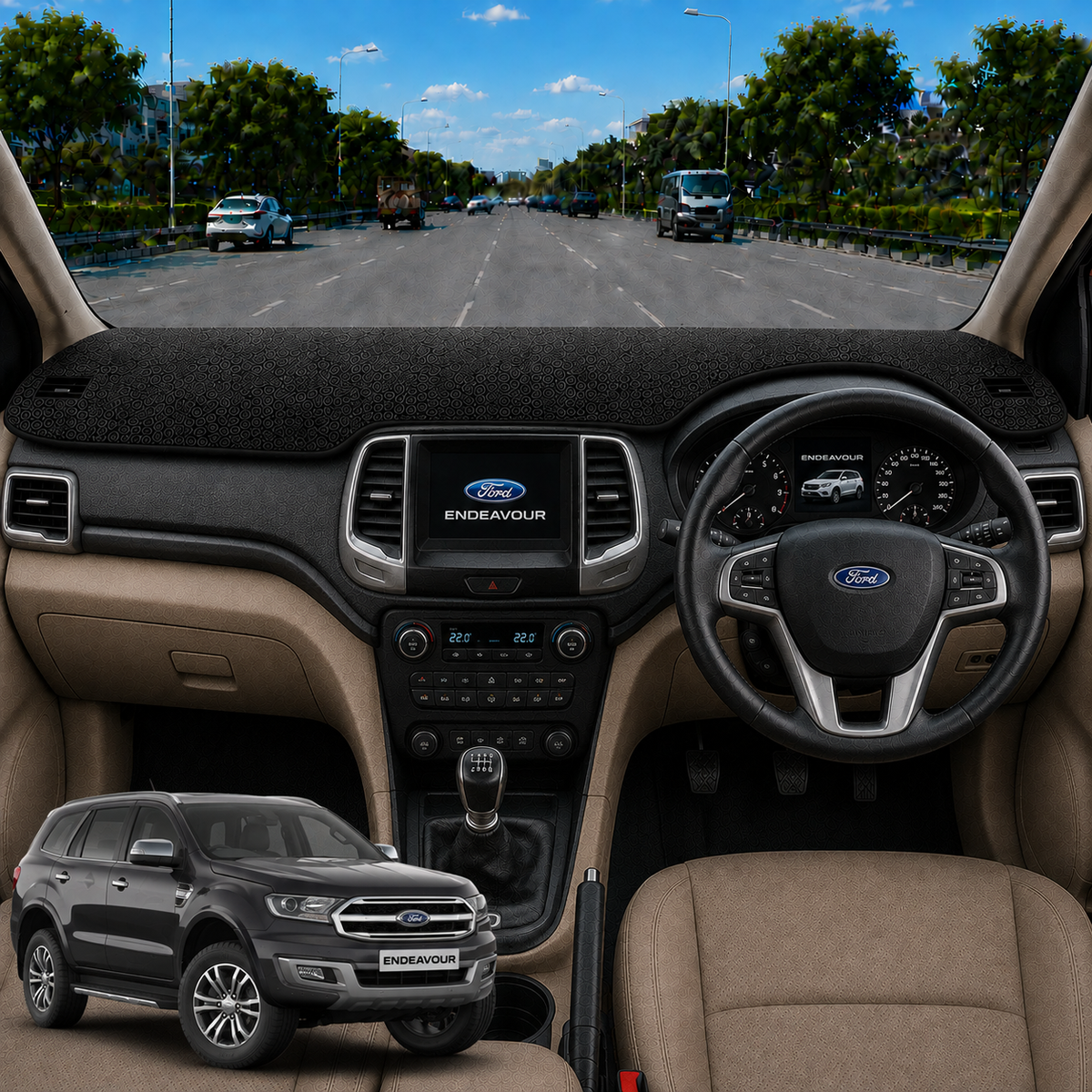 Ford Endeavour 2015 To 2021 Car Dashboard Cover Mat (Brown)