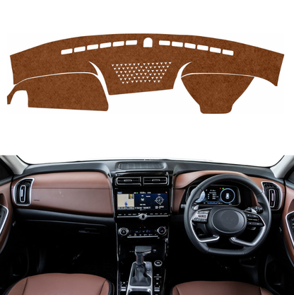 Hyundai Alcazar 2021 To 2024 Car Dashboard Mat (Brown)
