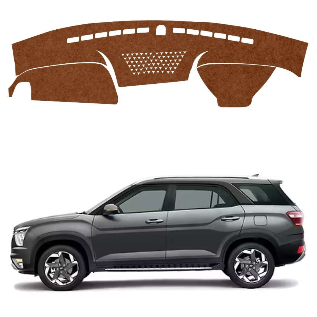 Hyundai Alcazar 2021 To 2024 Car Dashboard Mat (Brown)