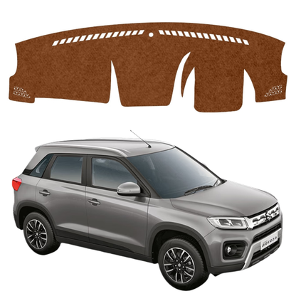 Maruti Suzuki Vitara Brezza 2016 To 2022 Car Dashboard Cover Mat (Brown)