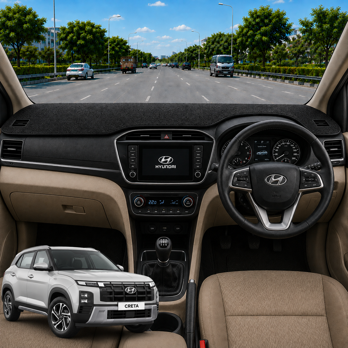 Hyundai Creta 2024 To 2026 Car Dashboard Mat (Brown)