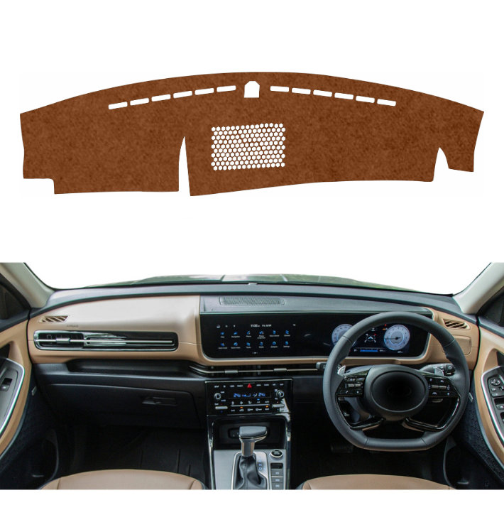 Hyundai Alcazar 2021 To 2024 Car Dashboard Mat (Brown)