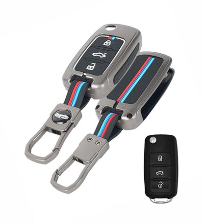 Premium Metal Alloy Key Cover for Skoda and Volkswagen - Polo Vento Jetta Ameo Passat and Skoda Rapid Laura Superb Octavia Fabia Yeti 3 Button Flip Key