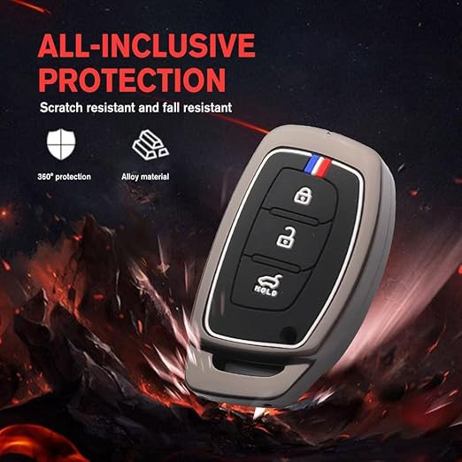 Premium Metal Alloy Car Key Cover | Compatible with Hyundai i20, Creta, Venue, Tucson, Alcazar, Verna, Xcent, Aura, Elantra