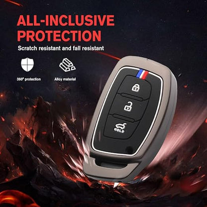 Premium Metal Alloy Car Key Cover | Compatible with Hyundai i20, Creta, Venue, Tucson, Alcazar, Verna, Xcent, Aura, Elantra