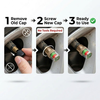 Car Tyre Pressure Indicator Valve Caps for Bikes & Cars Visual Air Pressure Alert (Green/Yellow/Red) Leak-Proof Design Universal Fit (Pack of 4)