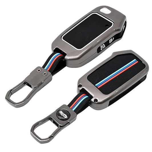 Premium Metal Silicon Car Key Cover Compatible With Kia Kia Seltos HTE, Sonet HTE, Carens Premium, Prestige 3 Button Flip Key