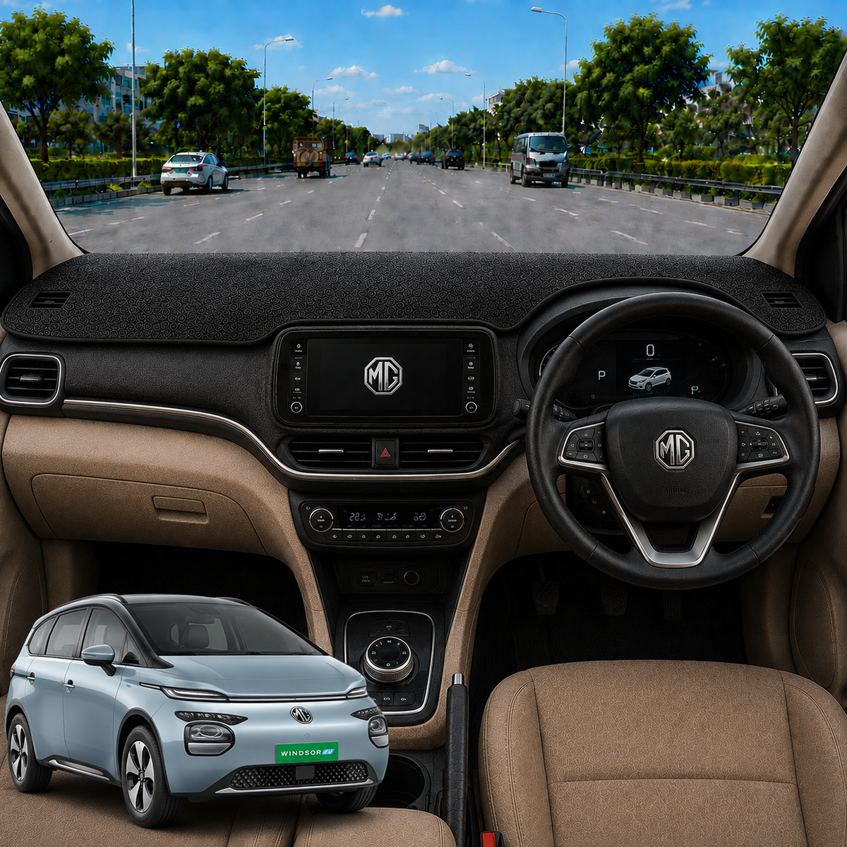 MG Windsor EV 2024 To 2026 Car Dashboard Cover Mat (Grey)