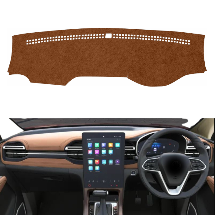 MG Hector Plus 2023 To 2026 Car Dashboard Mat (Brown)