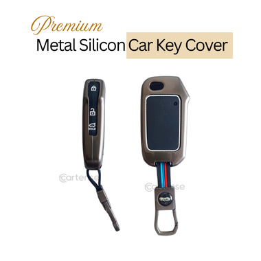 Premium Metal Silicon Car Key Cover Compatible With Kia Kia Seltos HTE, Sonet HTE, Carens Premium, Prestige 3 Button Flip Key
