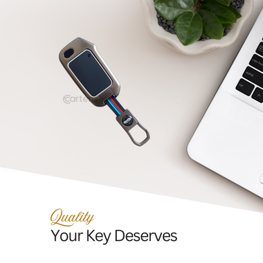 Premium Metal Silicon Car Key Cover Compatible With Kia Kia Seltos HTE, Sonet HTE, Carens Premium, Prestige 3 Button Flip Key