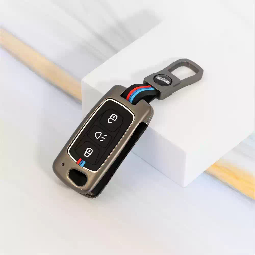 Premium Metal Key Cover Compatible with Tata Tiago | Nexon | Altroz | Safari | Storme | Zest | Bolt | Tigor | Punch | Hexa 3 Button Flip Key