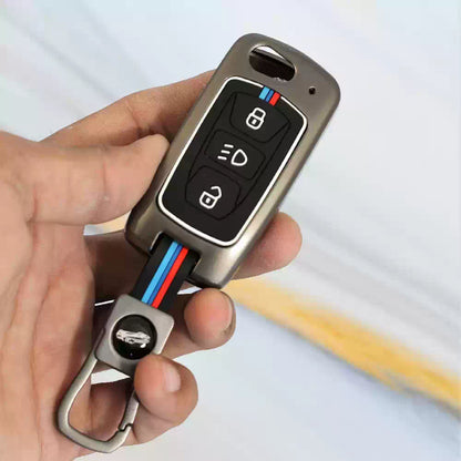 Premium Metal Key Cover Compatible with Tata Tiago | Nexon | Altroz | Safari | Storme | Zest | Bolt | Tigor | Punch | Hexa 3 Button Flip Key