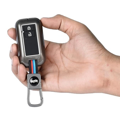 Premium Metal Key Cover for Suzuki Swift, Dzire, Ertiga, Grand Vitara, Celerio, Brezza, Fronx, Jimny, Ignis, Urban Cruiser, Rumion, Hyryder, E-Vitara 2 Button Smart Key with Keychain