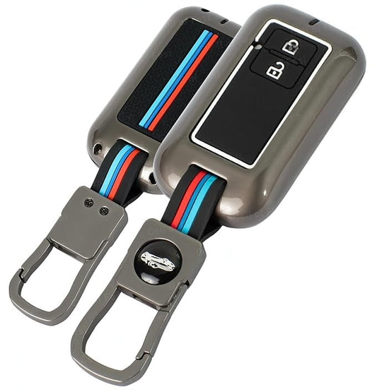 Premium Metal Key Cover for Suzuki Swift, Dzire, Ertiga, Grand Vitara, Celerio, Brezza, Fronx, Jimny, Ignis, Urban Cruiser, Rumion, Hyryder, E-Vitara 2 Button Smart Key with Keychain
