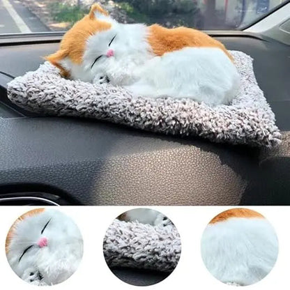 Sleeping Cute Cat for Car Dashboard Creative and Activated Carbon Simulation cat Golden and White - zeetas